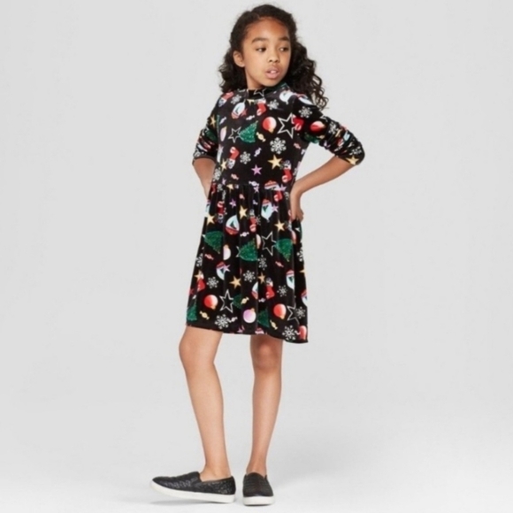 NWT Art Class Black Velvety Christmas Holiday Party Dress Long Sleeve Midi New - Picture 3 of 14
